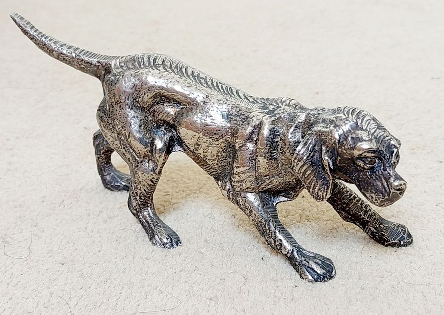 Antique Pair of Early 20thC Silver Plated Gun Dog Figurines