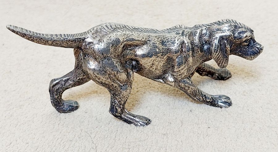 Antique Pair of Early 20thC Silver Plated Gun Dog Figurines