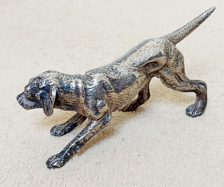 Antique Pair of Early 20thC Silver Plated Gun Dog Figurines