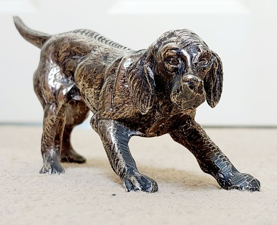 Antique Pair of Early 20thC Silver Plated Gun Dog Figurines