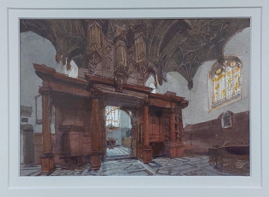 Antique Original Watercolour of Brasenose College Chapel, Oxford by John Newberry