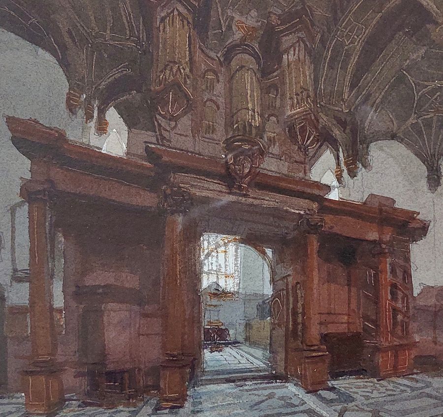 Antique Original Watercolour of Brasenose College Chapel, Oxford by John Newberry