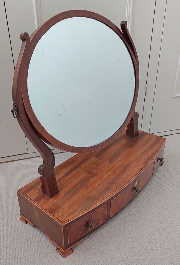 Antique 19thC Mahogany Bow-Fronted Swing Dressing Mirror