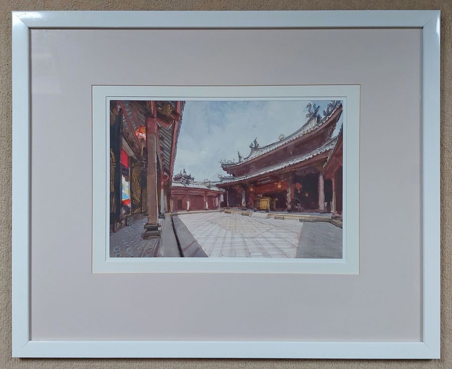 Pair of Original Watercolours of a Chinese Temple by John Newberry