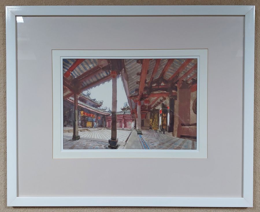 Antique Pair of Original Watercolours of a Chinese Temple by John Newberry