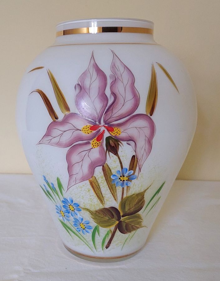 Antique Late 19thC French? Hand-Decorated Opaline Glass Lidded Jar