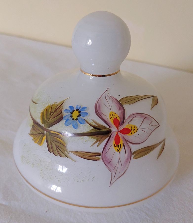 Antique Late 19thC French? Hand-Decorated Opaline Glass Lidded Jar