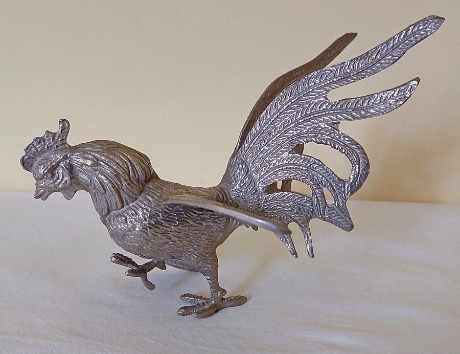 Antique Pair of Vintage 20thC Silver Plated Fighting Cocks