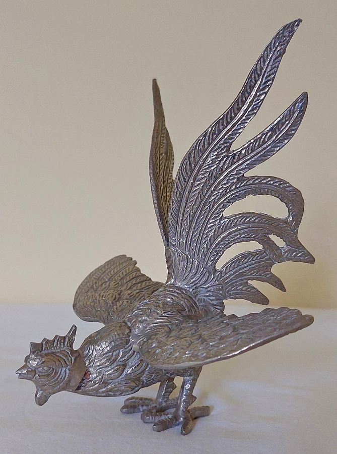 Antique Pair of Vintage 20thC Silver Plated Fighting Cocks