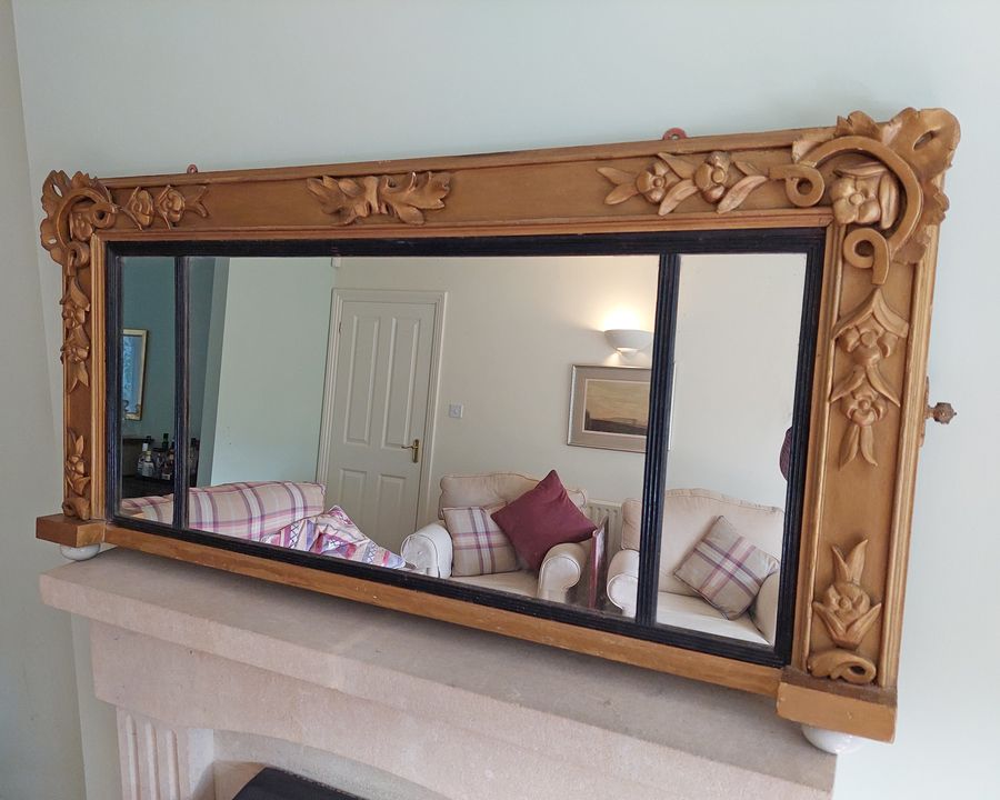 Antique 19th Century Giltwood Framed Triple Overmantel Mirror