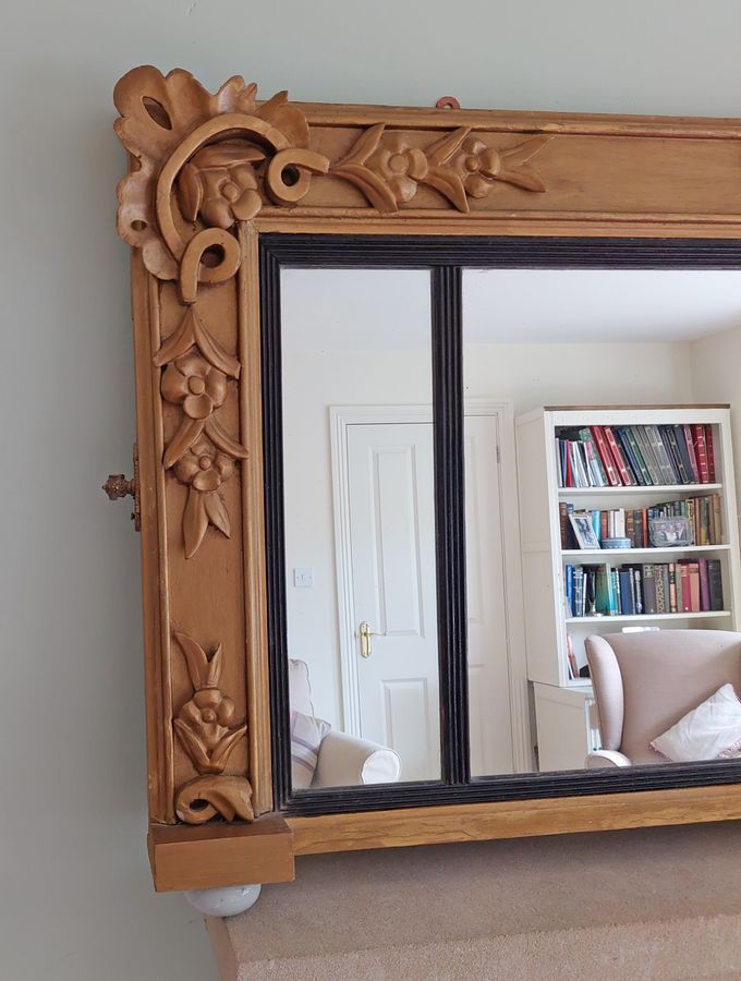 Antique 19th Century Giltwood Framed Triple Overmantel Mirror