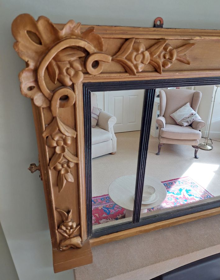 Antique 19th Century Giltwood Framed Triple Overmantel Mirror