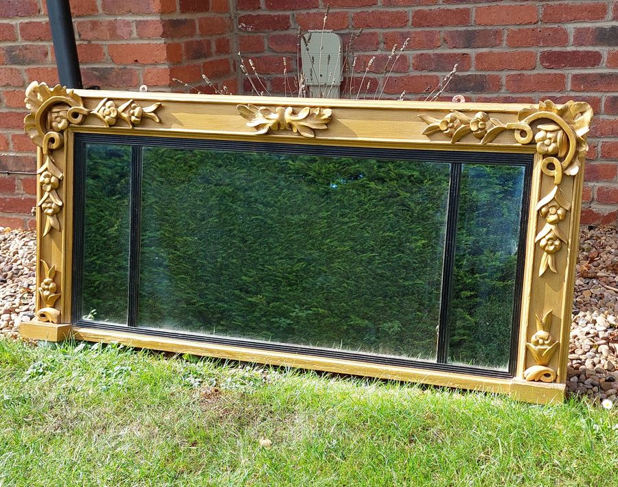 Antique 19th Century Giltwood Framed Triple Overmantel Mirror