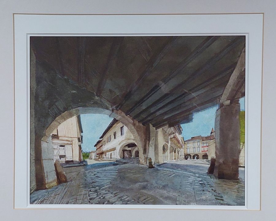 Antique Original Watercolour 'Les Arcades, Ste. Foy la Grande' by John Newberry