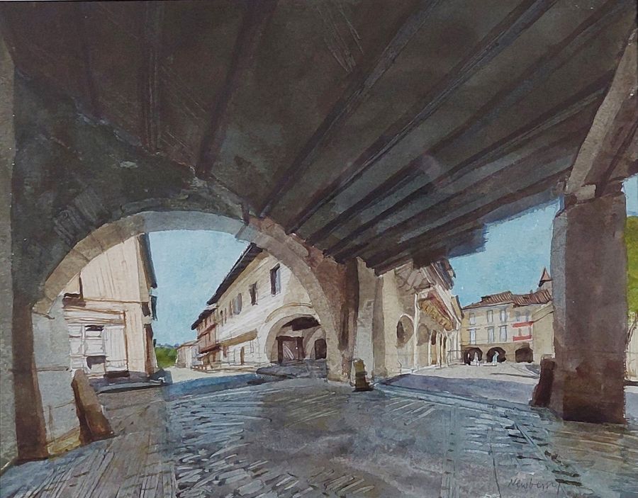 Antique Original Watercolour 'Les Arcades, Ste. Foy la Grande' by John Newberry