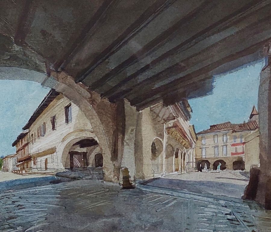 Antique Original Watercolour 'Les Arcades, Ste. Foy la Grande' by John Newberry