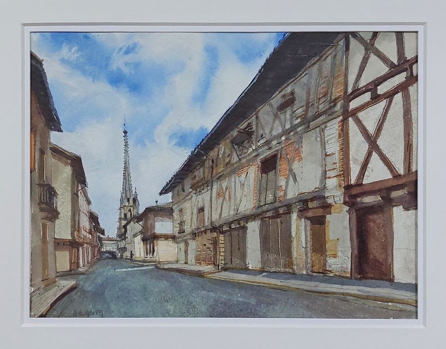 Antique Original Watercolour 'Rue des Freres Recluse, Ste. Foy la Grande' by John Newberry