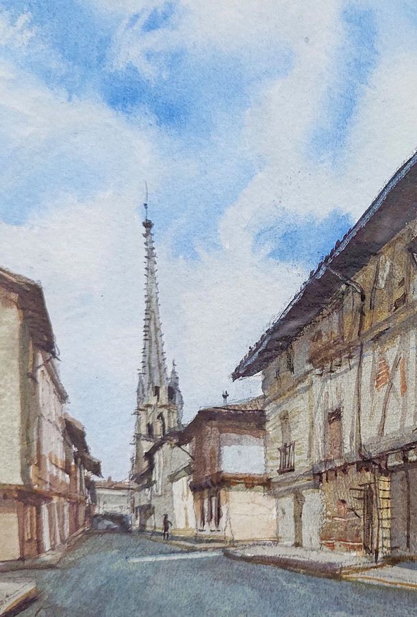 Antique Original Watercolour 'Rue des Freres Recluse, Ste. Foy la Grande' by John Newberry