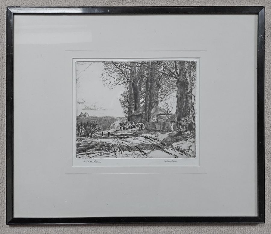 Framed Dry-Point Etching 'The Field Road' by Herbert Reeve, b1870