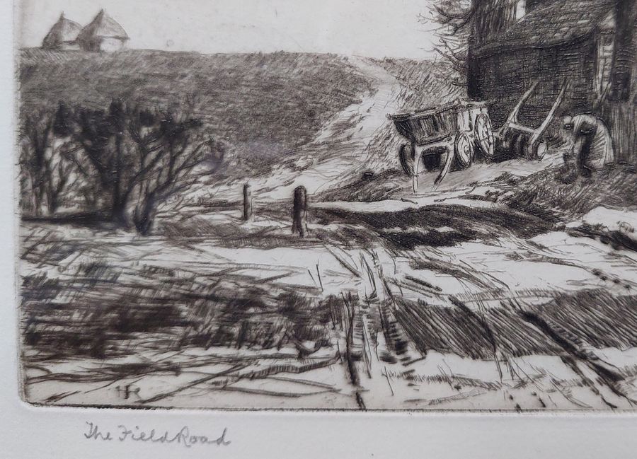 Antique Framed Dry-Point Etching 'The Field Road' by Herbert Reeve, b1870