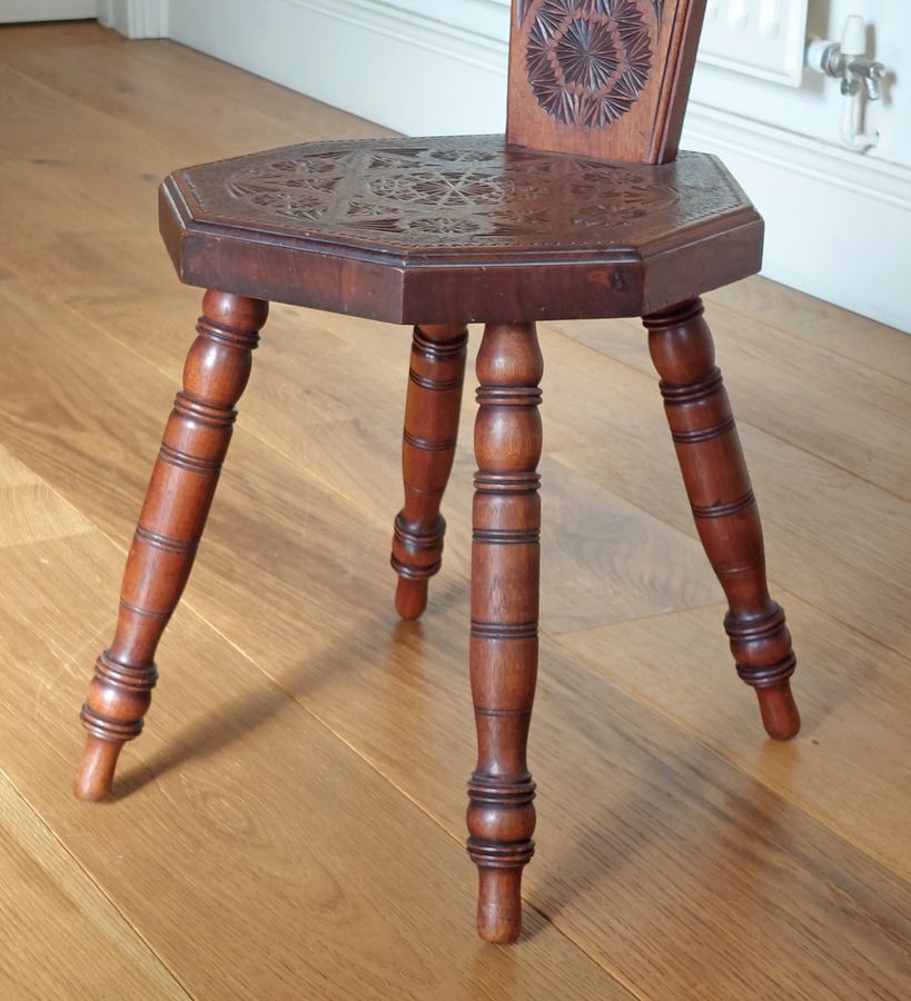 Antique Early 1900s Chip-Carved Mahogany? Spinning Chair