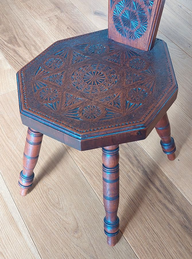 Antique Early 1900s Chip-Carved Mahogany? Spinning Chair