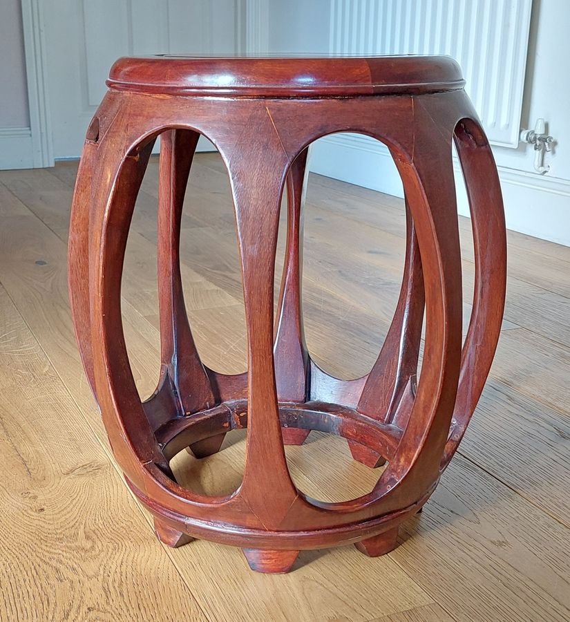 Antique Pair of Vintage Chinese Hardwood Barrel Shaped Low Tables