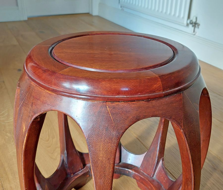 Antique Pair of Vintage Chinese Hardwood Barrel Shaped Low Tables