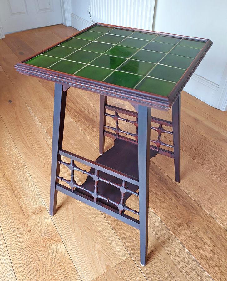 Antique Late Victorian Aesthetic Movement Mahogany Occasional Table with Tiled Top