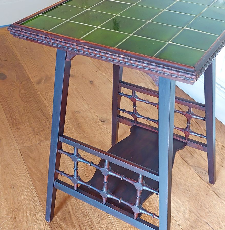 Antique Late Victorian Aesthetic Movement Mahogany Occasional Table with Tiled Top