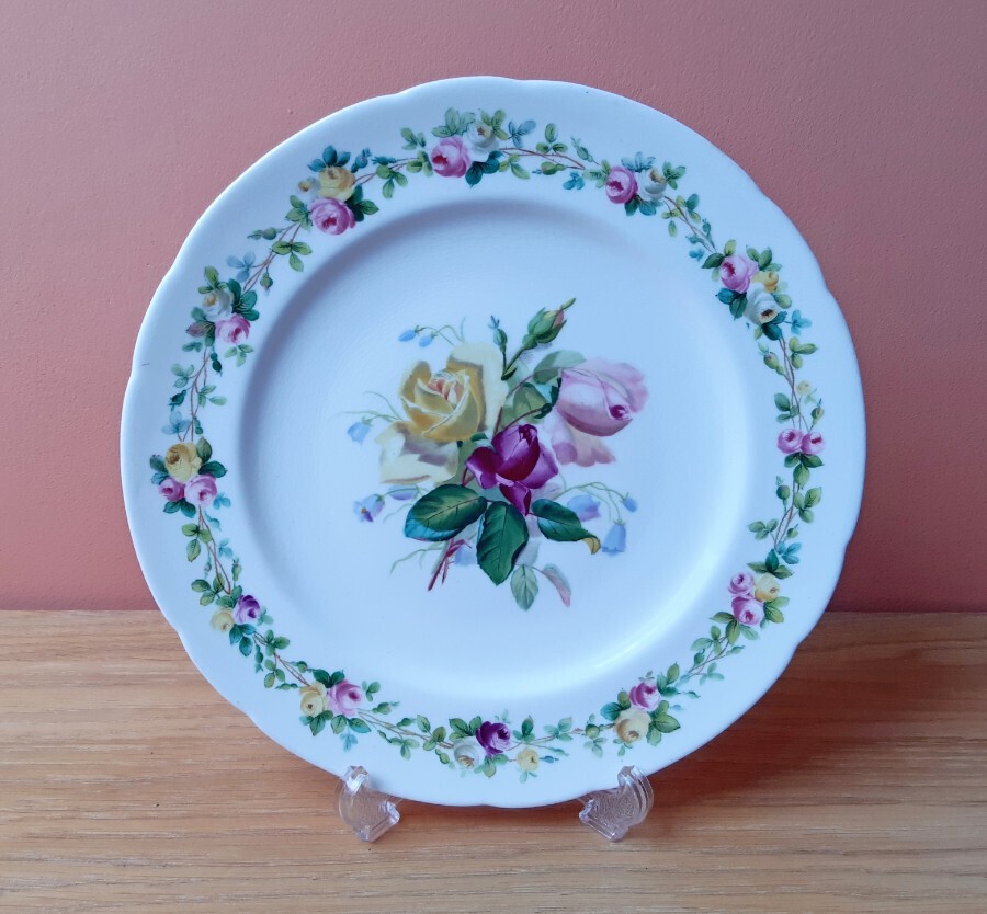 Antique Hand-Painted Fenton China Cabinet Plate Decorated with Roses