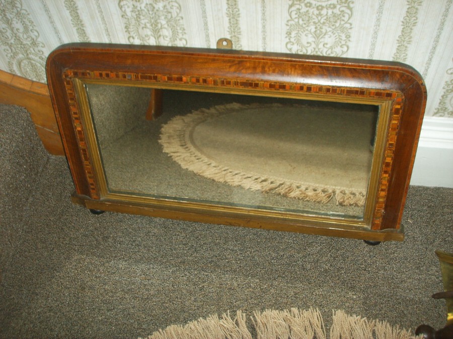 AN OVERMANTLE MIRROR 1930's with Bevelled Edge Mirror and Banding inlaid