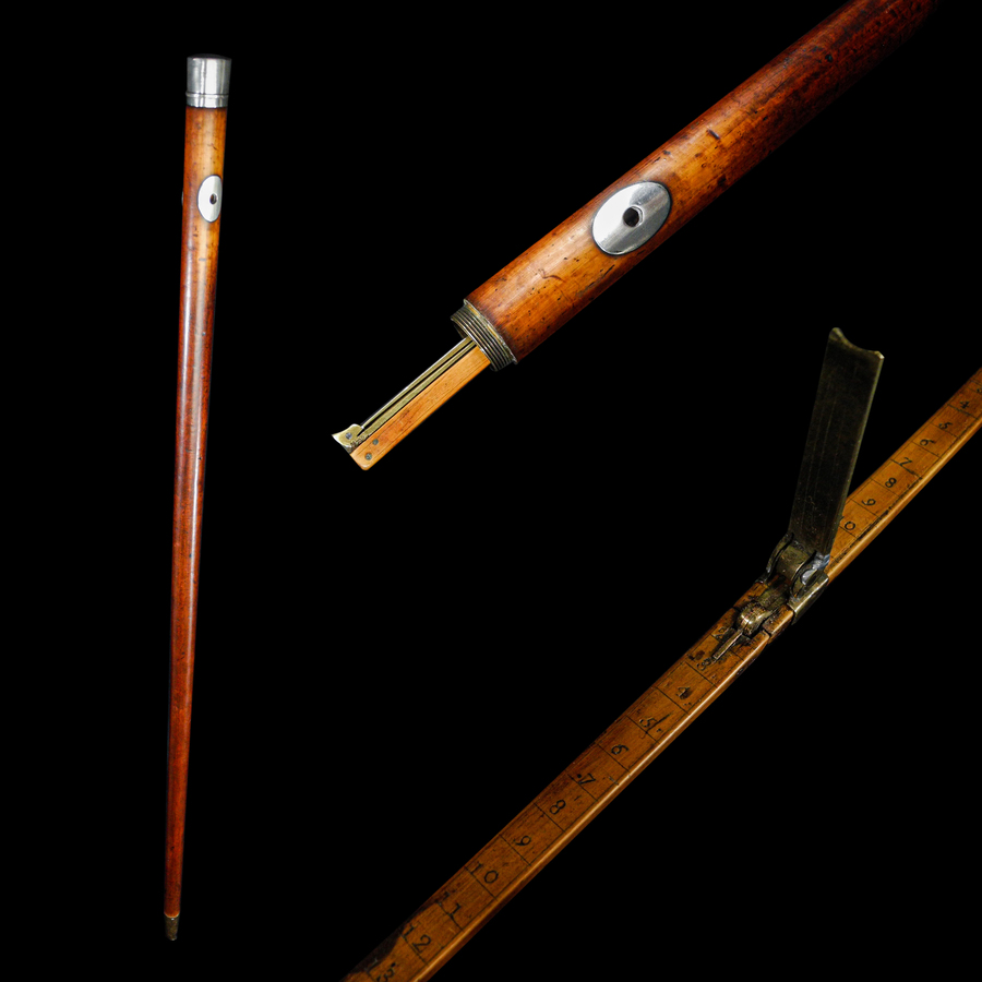 A Shoe Makers System Cane with Foot Measure C. 18th Century.