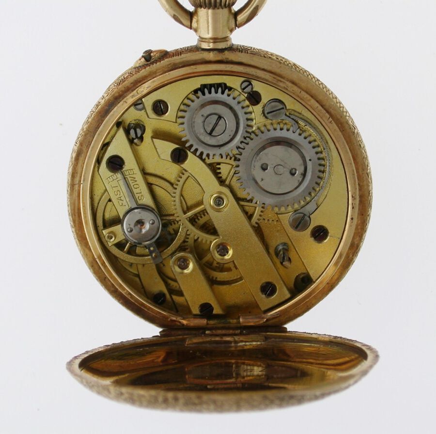 Antique 18 Kt Yellow Gold Open Face Cylinder Pocket Watch  Swiss 1910