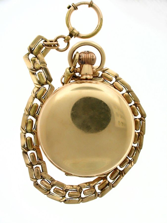 Antique Antique Gold-Filled Open Face Pocket Watch  with Gold Filled Chain