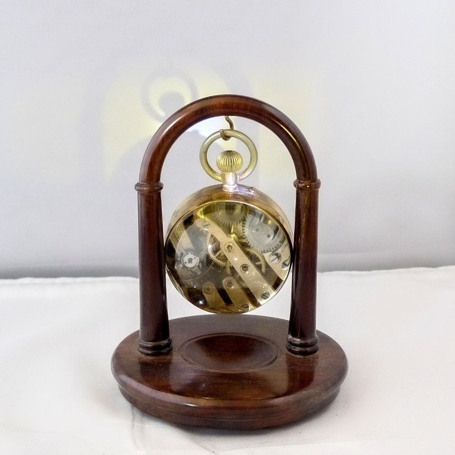 Antique Antique Desk Ball Watch Clock with Magnifying Glass - France 1900