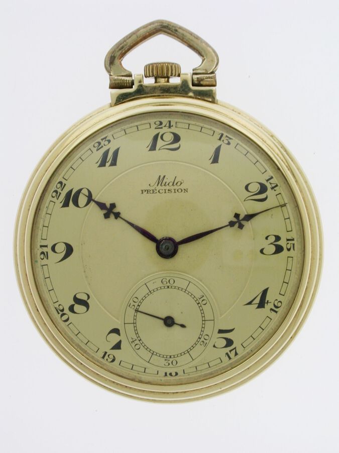 Antique Antique 14 Kt Yellow Gold Art Deco MIDO NOS  Pocket Watch Swiss 1930