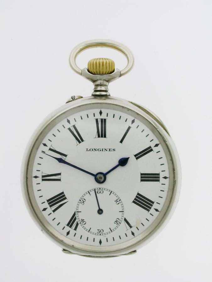 Antique Longines Nickel Italian Railway Open Face Pocket Watch