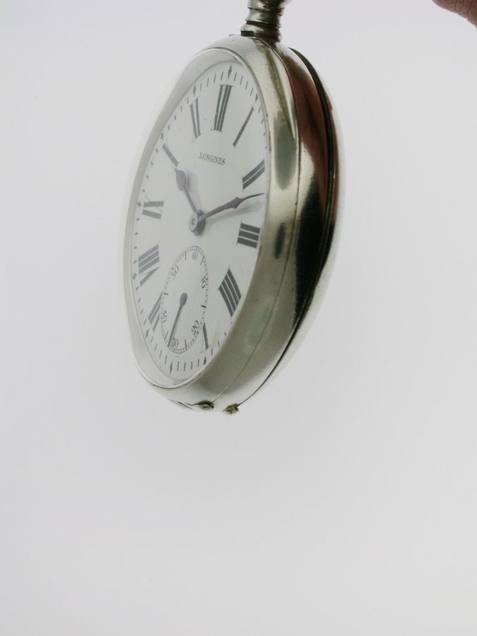 Antique Longines Nickel Italian Railway Open Face Pocket Watch