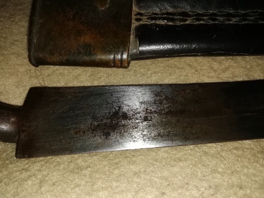 Antique Late 18th C Brown Bess Bayonet with its original Scabbard.