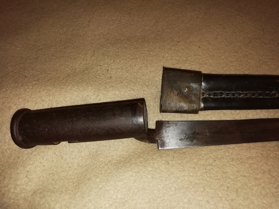 Antique Late 18th C Brown Bess Bayonet with its original Scabbard.