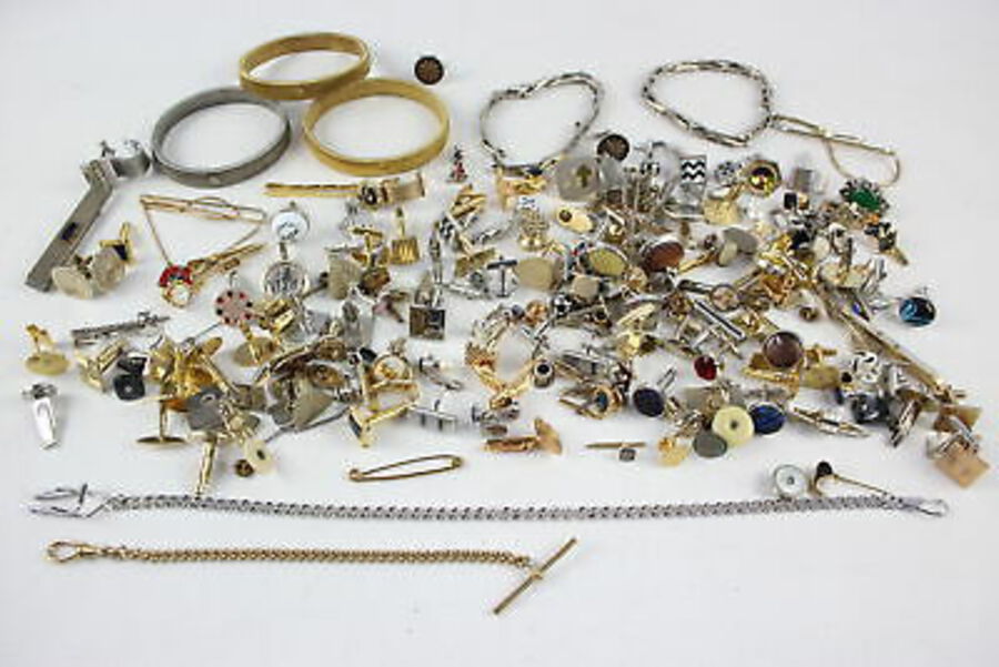 1kg Vintage Unsorted GENTS ACCESSORIES inc. Cufflinks, Sleeve Guards, Tie Clips