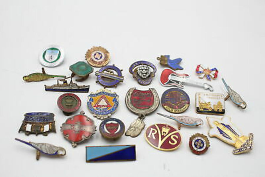 Antique 25 X Assorted Vintage Enamel Badges Inc Union, Religious, Royal 