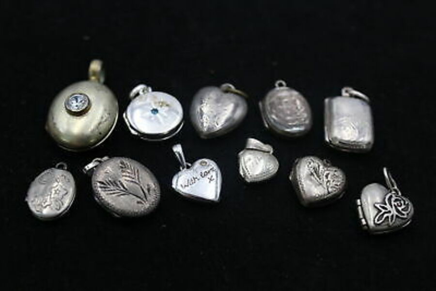 11 x .925 Sterling Silver LOCKETS inc. Rose, Heart, Sparkly (23g)