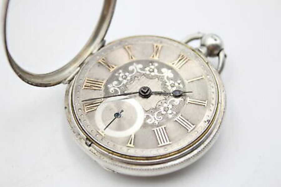 Antique Hallmarked .925 SILVER Cased Open Face Fusee POCKET WATCH Key-Wind (95g)