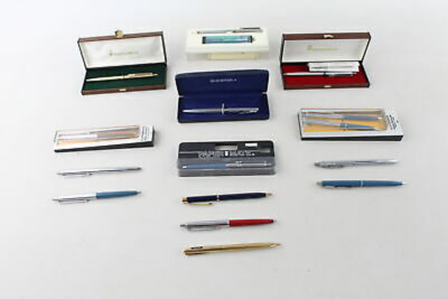 14 x Assorted BRANDED Ballpoint Pens / Biros Inc Vintage, Sheaffer, Papermate