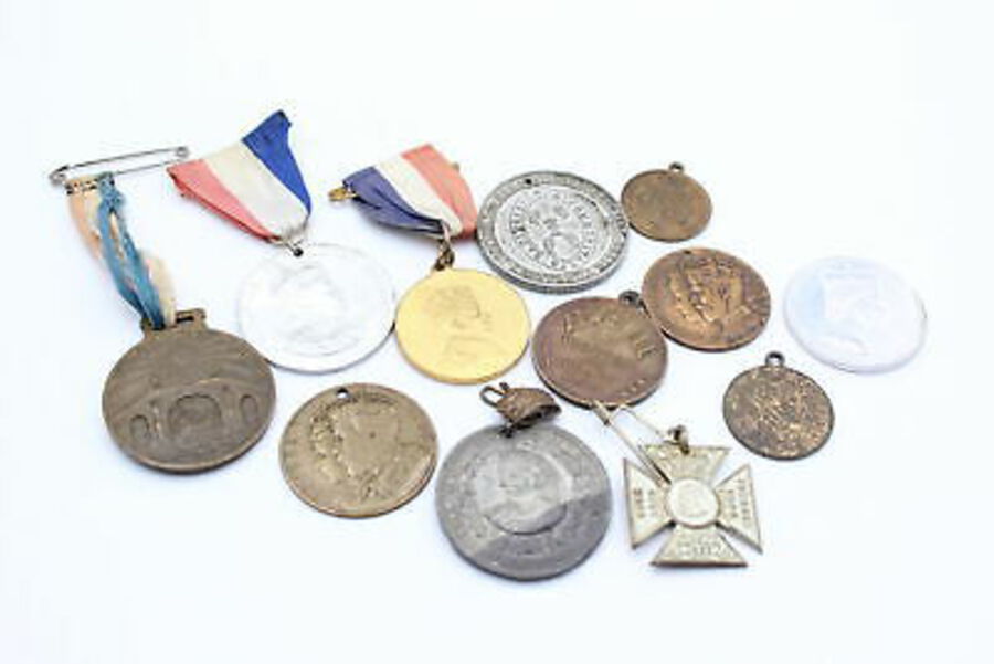 12 x Antique / Vintage ROYAL Medallions / Medals Inc Victoria, Edward VIII Etc