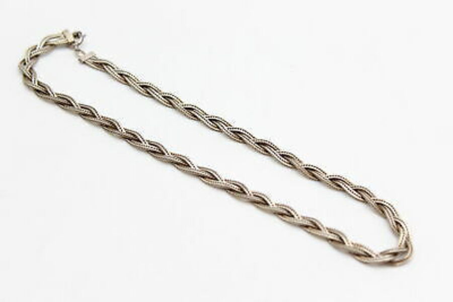 .925 Sterling Silver NECKLACE w/ Plaited Foxtail Link, 39.3cm (14g)