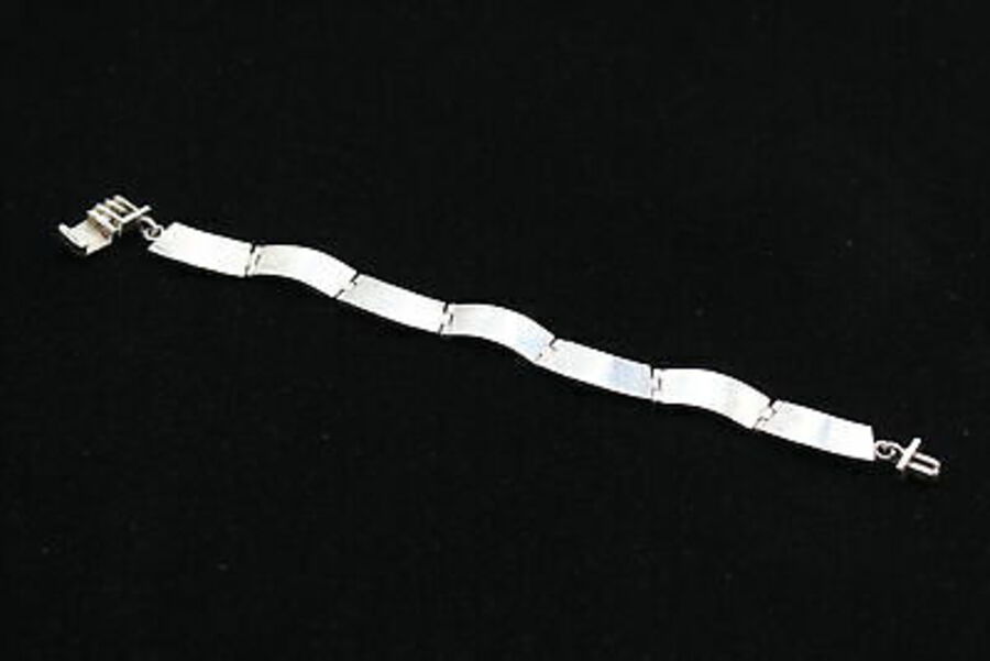 Lovely .925 Sterling Silver Modernist Curve Panel Bracelet 19cm (37g)