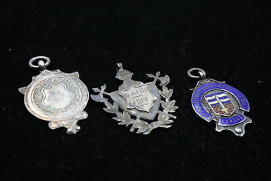 3 x Antique / Vintage Hallmarked .925 STERLING SILVER Fobs / Medallions (22g)